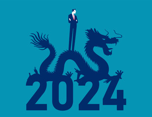 Year of the Dragon. Business person standing with dragon year for start up