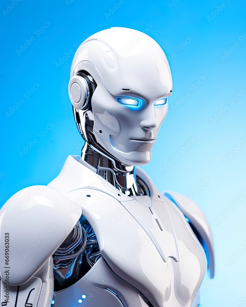 Sticker Silver-white humanoid male cyborg robot.