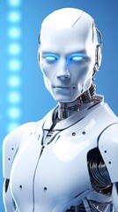 Silver-white humanoid male cyborg robot.