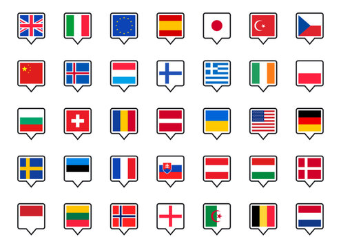 National world flags collection. Flags of countries around the world. Vector illustration.