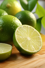 cutting board in a modern kitchen adorned with fresh and zesty limes. One of the limes has been sliced in half, revealing its juicy and tangy interior