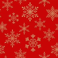 Naklejka na ściany i meble features a festive and elegant pattern gold snowflakes. It is suitable for Christmas and winter-themed designs, such as greeting cards, wrapping paper, and website backgrounds.
