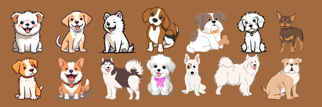 Cute animal stickers, dog images, set 23