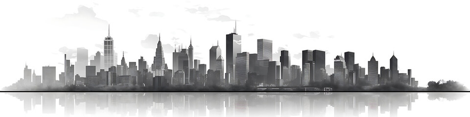 A black and white vector of a city skyline that can be used as a wallpaper,