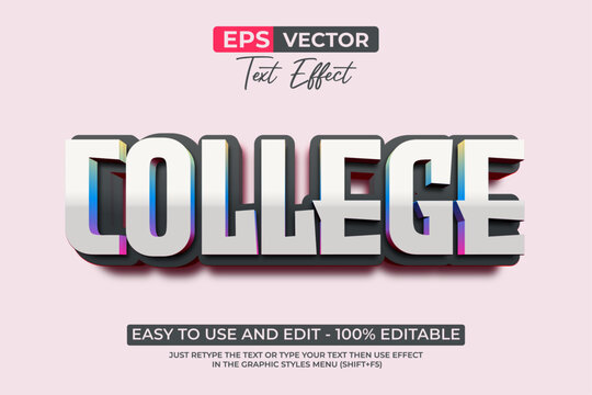 College Text Effect 3D Colorful Style.