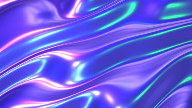 Purple blue shiny wavy background, latex  glossy neon colors lustrous texture pattern background animation, shiny and glossy metallic 4K video animation.
