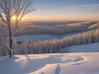 Fototapeta na wymiar Winter Wonderland Unveiled: Journey into the Sunlit Magic of Snowy Scenery!