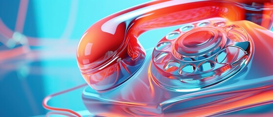 Close-up of an abstract-shaped retro phone in front of a colorful bright background, created with Generative AI technology.