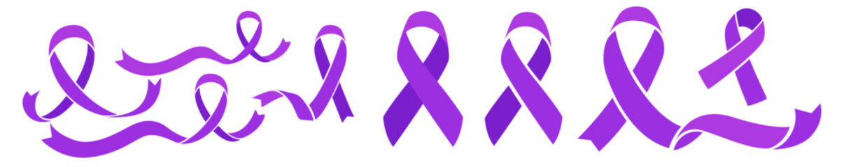Purple awareness realistic ribbon isolated on white background - Powered by Adobe