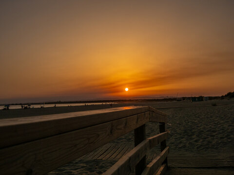 Isla Canela beach, in Huelva, Spain, at sunset.