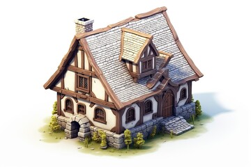 3d Isometric Medieval House Isolated Background