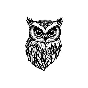 Owl Icon hand draw black colour day of the dead logo symbol perfect.
