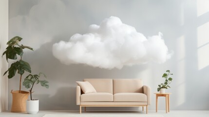 Clouds inside a beautiful room. Indoor cloud. Soft art. Dreamlike atmosphere