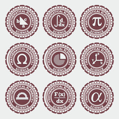 Obraz premium A set of badges. Mathematical theme. Isolated on white background. Vector illustration.