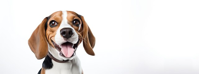 Photo portrait of a beagle on white background, used for advertisement