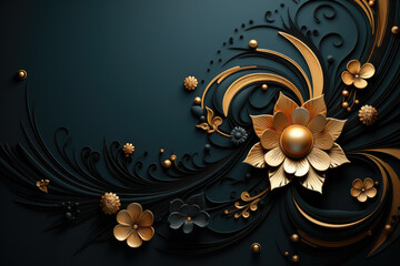 abstract gold floral pattern background, generative ai