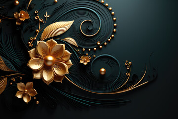 abstract gold floral pattern background, generative ai