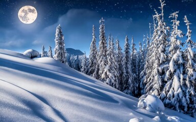 Winter's Enchantment: Discover the Secrets of a Starlit Snowscape Under the Moon's Embrace!