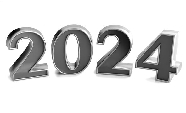 3D PNG image of a metallic color number with a red glow depicting the coming new year 2024.