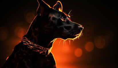 Backlit dog silhouette. AI generative