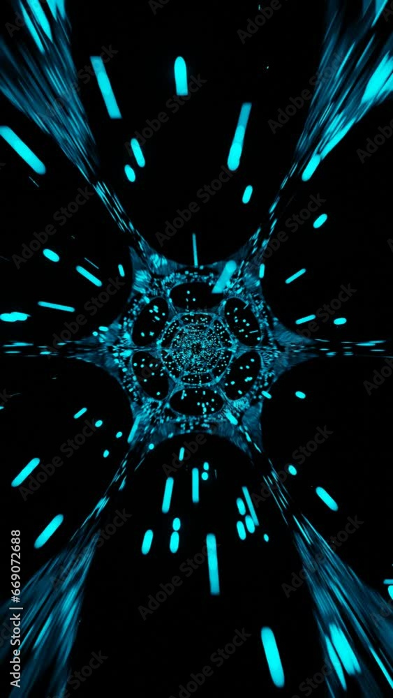 Poster vertical video abstract background with blu rays, schi fi tunnel looping animation
