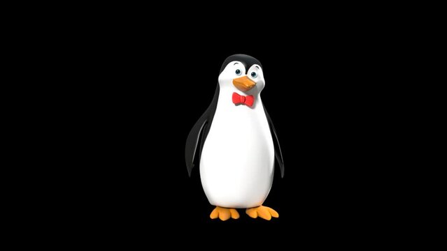 3D Cartoon Character Greeting by Aquatic Bird Penguin Waving With His Wings