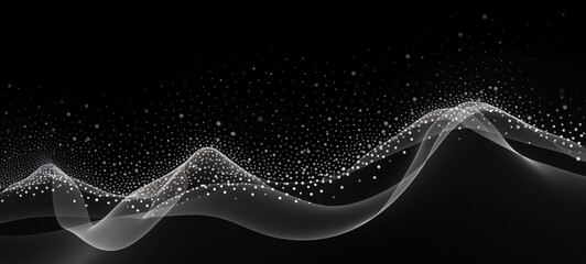 Big data visualization. The musical stream of sounds. Abstract background with interweaving of dots and lines. 3D .