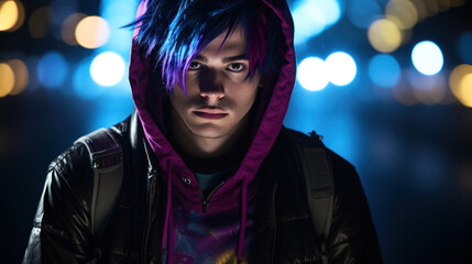 Close-Up of emo Punk Boy with Brightly Colored Hair