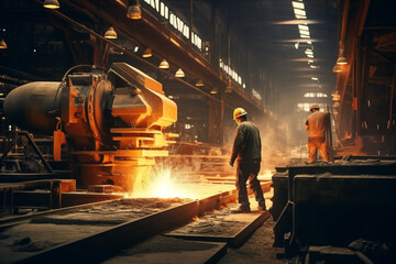 People foundry industrial metal steel factory welder - obrazy, fototapety, plakaty