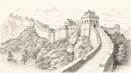 Illustration of a drawing of the great wall of china