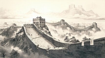 Fototapeta na wymiar Illustration of a drawing of the great wall of china