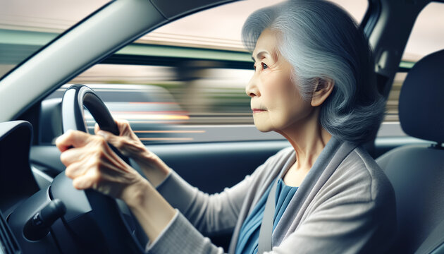 車を運転する日本の高齢者女性