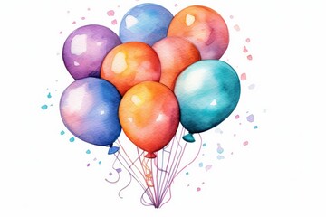 Watercolor balloon bouquet with an assortment of colors on white background. AI generated