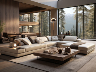 A modern living room set against a contemporary interior design background.