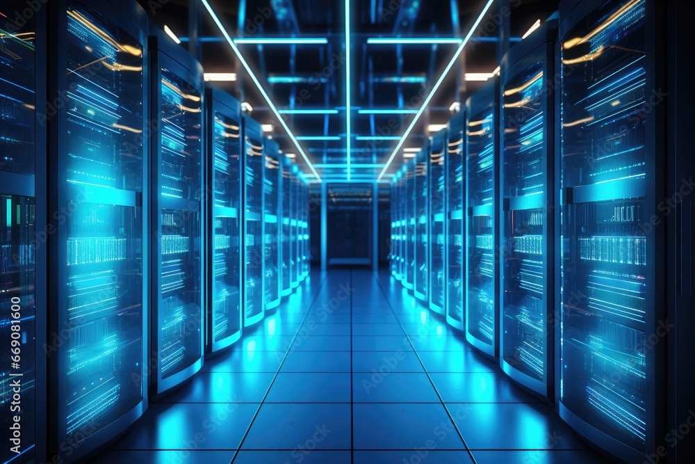 Poster server room data center. internet and technology concept. 3d rendering, server room in data center. 