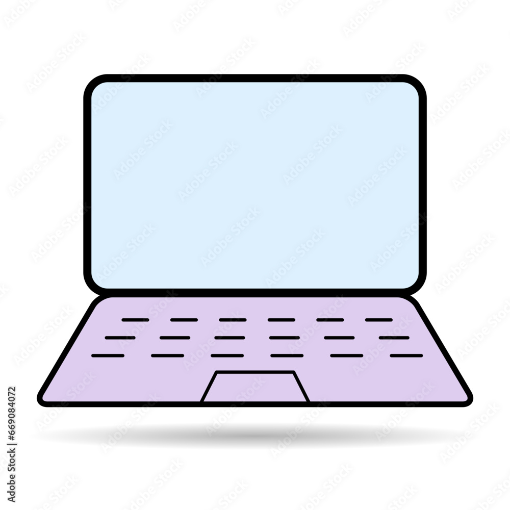 Poster laptop flat web icon shadow, notebook computer technology symbol , blank display vector illustration