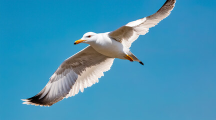 Fototapeta premium Seagull flying against the sky. Bird in flight. Generative AI
