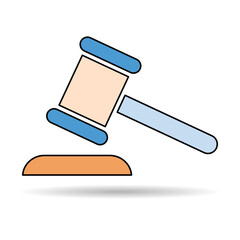 Judge hammer icon shadow, law auction symbol, gavel justice sign vector illustration button