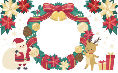 クリスマスリースのイラスト_横3