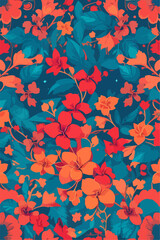 Nature-Inspired Art, 2D Flat Vector Seamless Patterns in Blue and Red