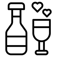 bottle with glass drink    line icon