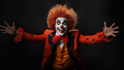 Obraz na płótnie Canvas Portrait of a happy clown on a dark background