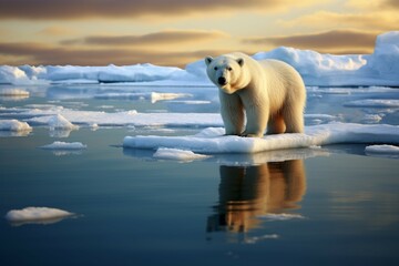 Obraz na płótnie Canvas A majestic Arctic mammal gracefully glides on the icy blue reflections of a frozen landscape