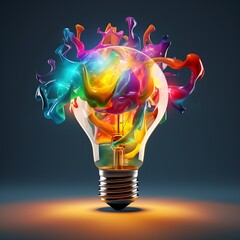 Creative light bulb explodes with colorful paint and colors. new idea, brainstorming concept ai generated