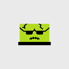 Zombie laptop cartoon, zombie become laptop cute, simple illustration, halloween, spooky, scary.