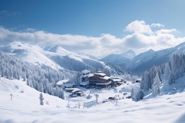 Fototapeta na wymiar Winter in the swiss alps Braunwald, Switzerland, ski resort in winter, AI Generated
