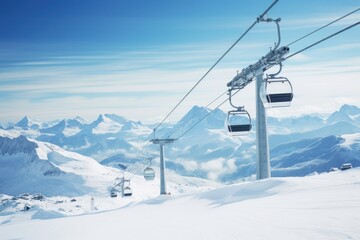 Fototapeta na wymiar Cable car in the French Alps, ski resort of Mont Blanc, ski resort in winter, AI Generated