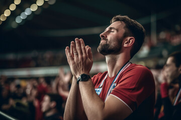 A football fan supports his team at the stadium