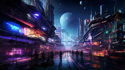 Fototapeta na wymiar sci-fi cityscape at night