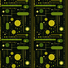 Abstract colorful shapes in 60s style wallpaper seamless pattern